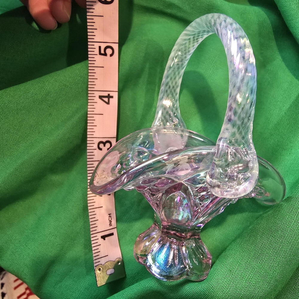 Vintage Pink Fenton Hand Blown Glass Basket - Picture 4 of 4
